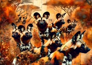Striking pack of African Wild dogs