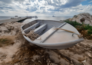 Leeman Rowboat Rest | Sandy Jetty Scene Art Print
