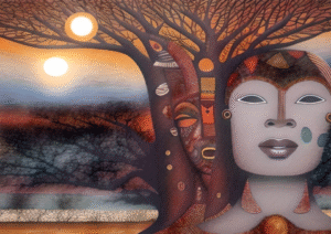 Twin Suns – Digital Print | Surreal African Portrait