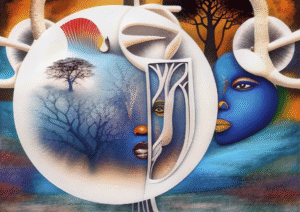 Ethereal Horns – Digital  Blue African Portrait