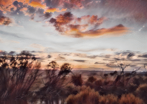 Golden Horizon | Tranquil Sunset Landscape Art