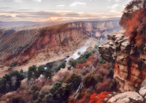 Dawn Over Red Canyon | Majestic River Digital Art