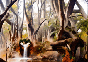 Mystic Falls – Enchanted Forest Digital Art Print