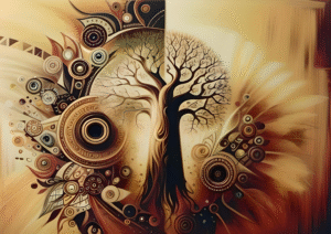 Golden Harmony – Abstract Tree of Life Art Print
