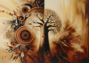 Sepia Sunburst –  Abstract Tree of Life Art Print