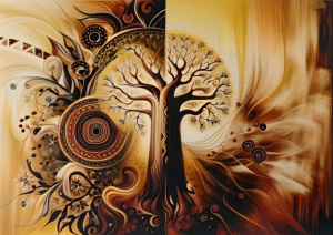 Golden Essence – Digital Abstract Tree of Life Art
