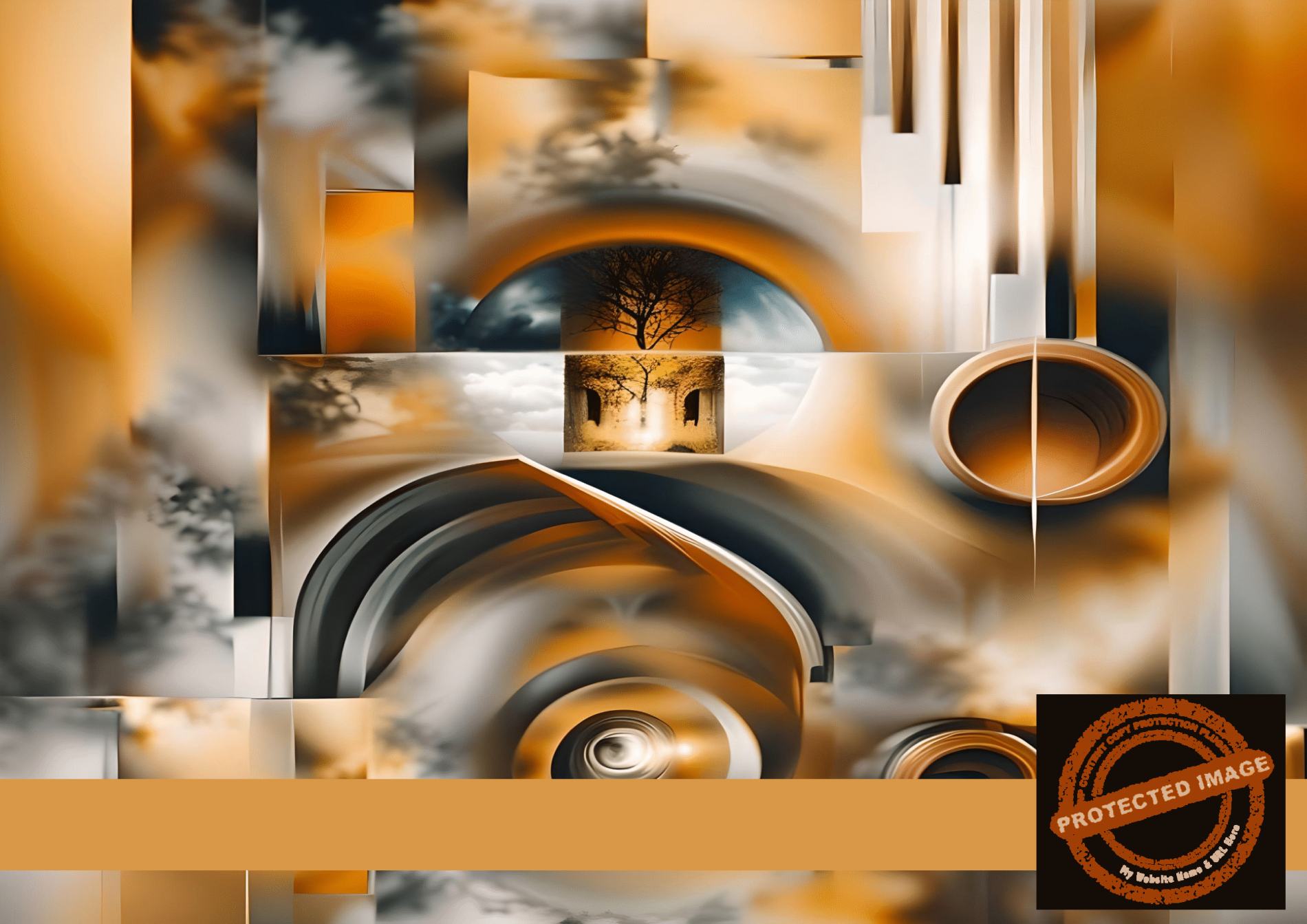 Golden Portal – Abstract Tree Geometry Digital Art