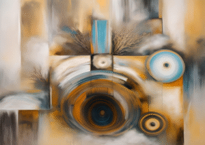 Azure Spiral – Abstract Geometry & Clouds Art Print