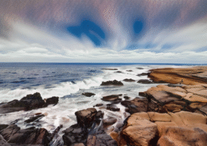 Blue Horizon Rocks | Tranquil Seascape Digital Print