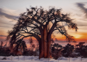 Baobab Twilight - Winter Sunset Baobab Digital Art