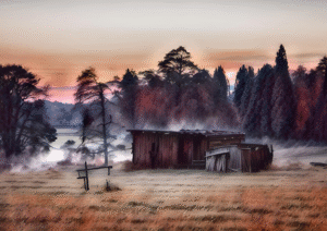 Dawn Mist - Rustic Autumn Landscape