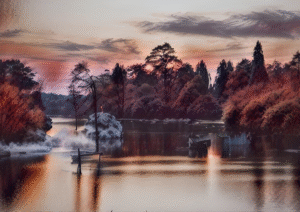 Autumn Reflection Serenity - Tranquil Lake Sunset
