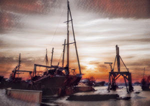 Harbor at Twilight - Dramatic Shipyard Silhouettes