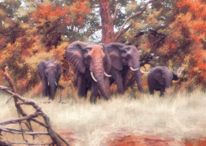 Elephant Herd Art Vibrant Wildlife Wall Decor